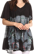 Sakkas Nia Tie Dye Sequin Embroidered V-Neck Cap Sleeve Blouse / Top#color_Black