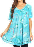 Sakkas Nia Tie Dye Sequin Embroidered V-Neck Cap Sleeve Blouse / Top#color_Blue