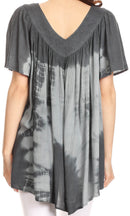Sakkas Nia Tie Dye Sequin Embroidered V-Neck Cap Sleeve Blouse / Top