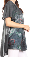 Sakkas Nia Tie Dye Sequin Embroidered V-Neck Cap Sleeve Blouse / Top