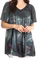 Sakkas Nia Tie Dye Sequin Embroidered V-Neck Cap Sleeve Blouse / Top#color_Grey