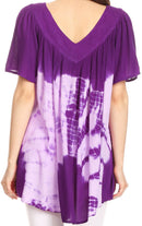 Sakkas Nia Tie Dye Sequin Embroidered V-Neck Cap Sleeve Blouse / Top