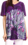Sakkas Nia Tie Dye Sequin Embroidered V-Neck Cap Sleeve Blouse / Top#color_Purple