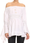 Sakkas Malea Crinkle Crochet Embroidered Long Tall Semi Opaque Blouse Shirt Top#color_WTOG0682-wte