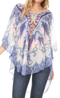 MKY Brigitte Women's Loose Casual Boho Short Sleeve Circle Blouse Top V-neck#color_TribalBlue