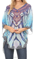 MKY Brigitte Women's Loose Casual Boho Short Sleeve Circle Blouse Top V-neck#color_ZebraBlue