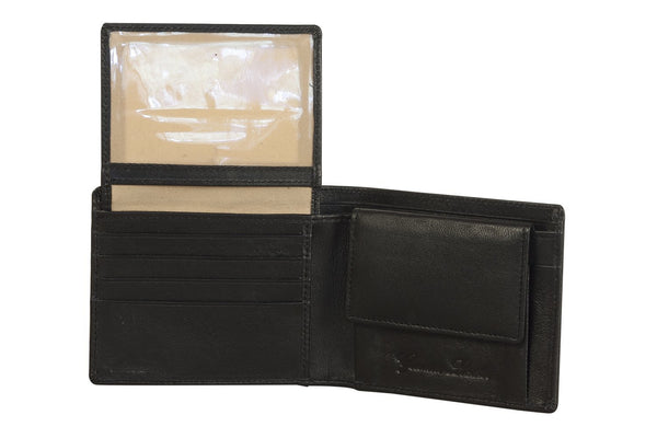 Sakkas Men's Leather Bi-fold Wallet -Id Windows / Card Slots with Gift Bag#color_Black
