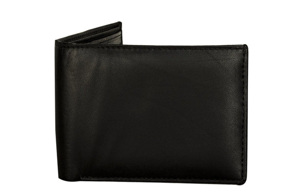 Sakkas Men's Bi-Fold Leather Wallet with 2 Size ID Card Slots - Comes in a Gift bag#color_Black