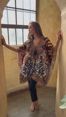 Stylish Rhinestone Lace-Up V-Neck Women's Caftan Poncho Cover-Up by Sakkas Aymee