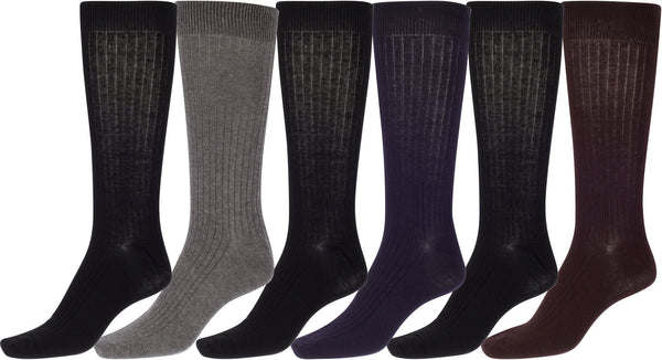 Sakkas Men's Cotton Blend Ribbed Dress Socks Value 6-Pack#color_Multicolored