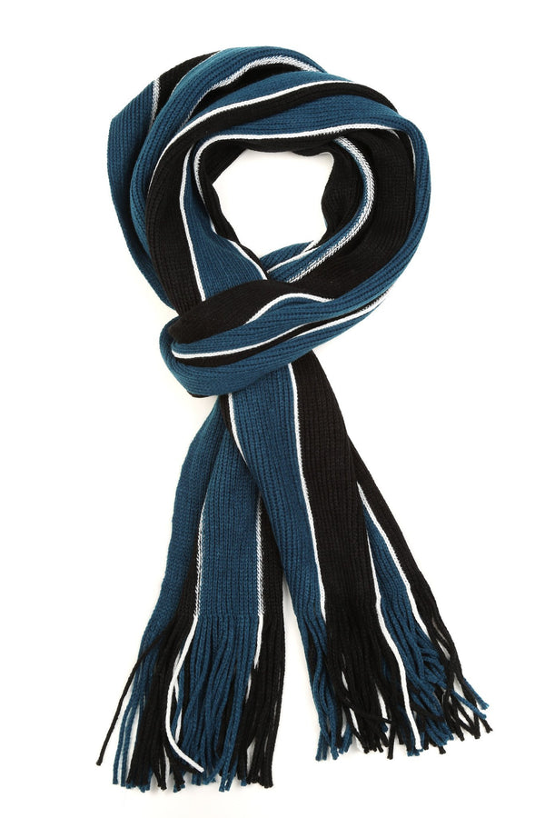 Sakkas Rhyland Striped Color Block Knitted Winter Scarf With Fringe#Color_Black/Blue