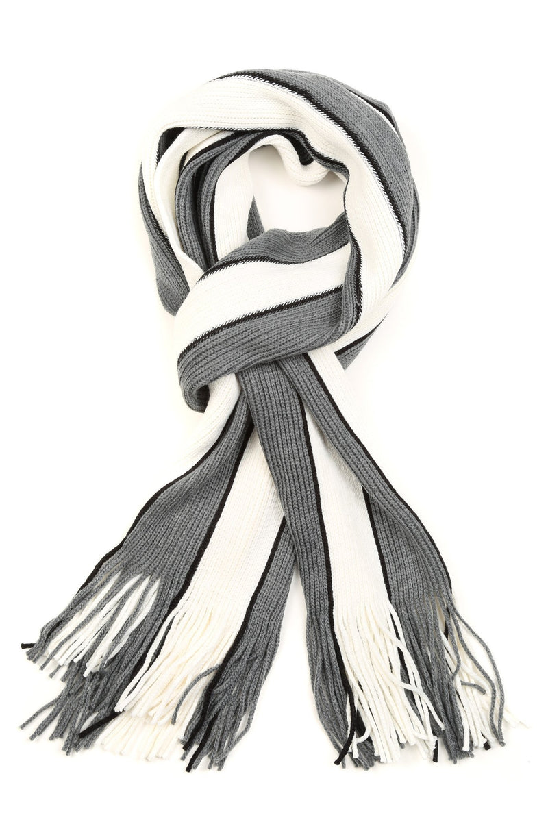 Sakkas Rhyland Striped Color Block Knitted Winter Scarf With Fringe